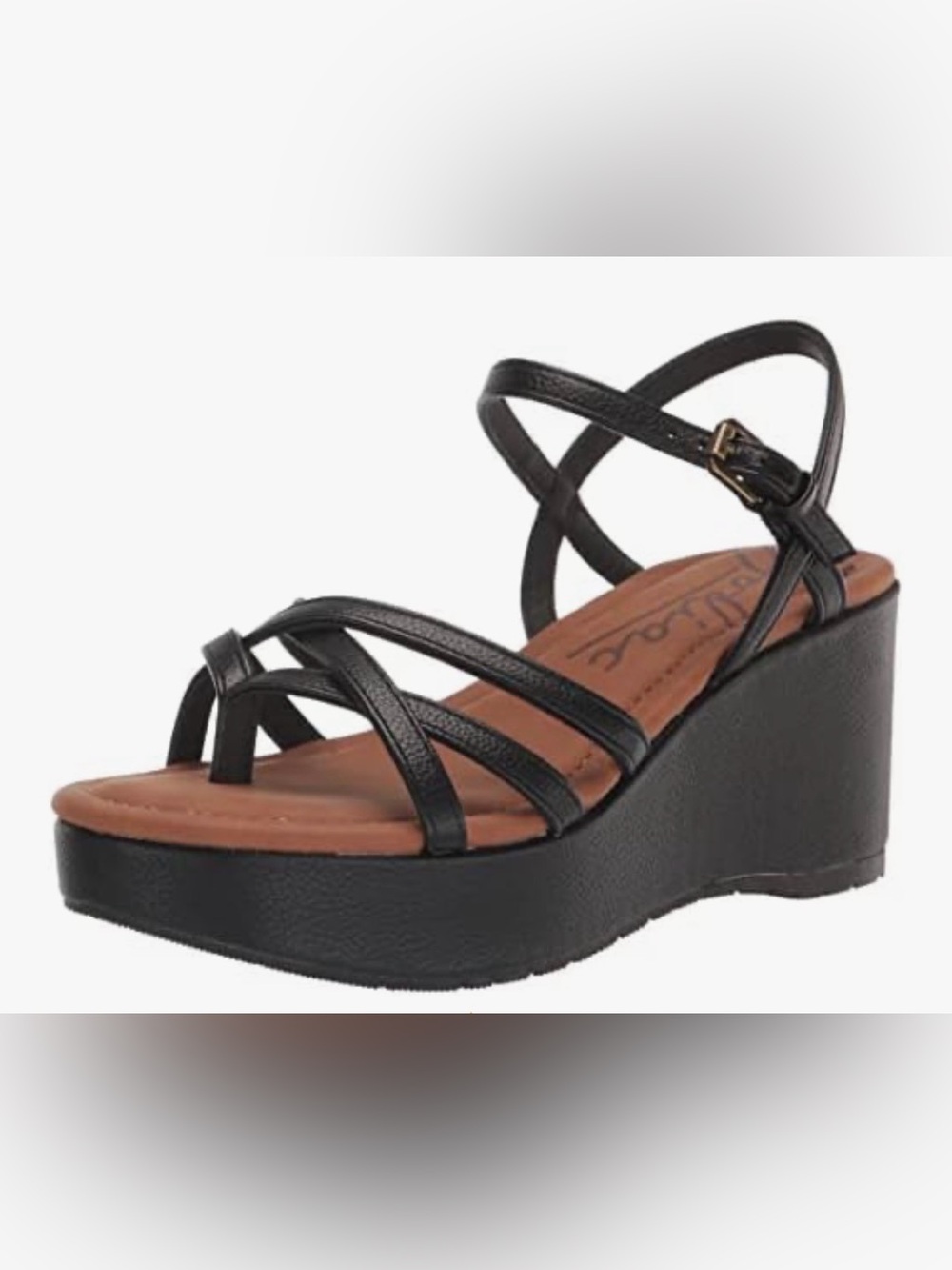 Zodiac Black Strappy Wedge Women’s Sandal with Tan Footbed Size 6.5